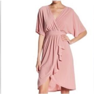 Paper Doll pink faux wrap ruffle midi dress size Large